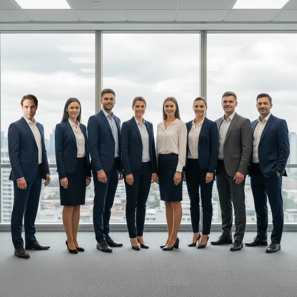 Complete team photo with the user inserted at the left end