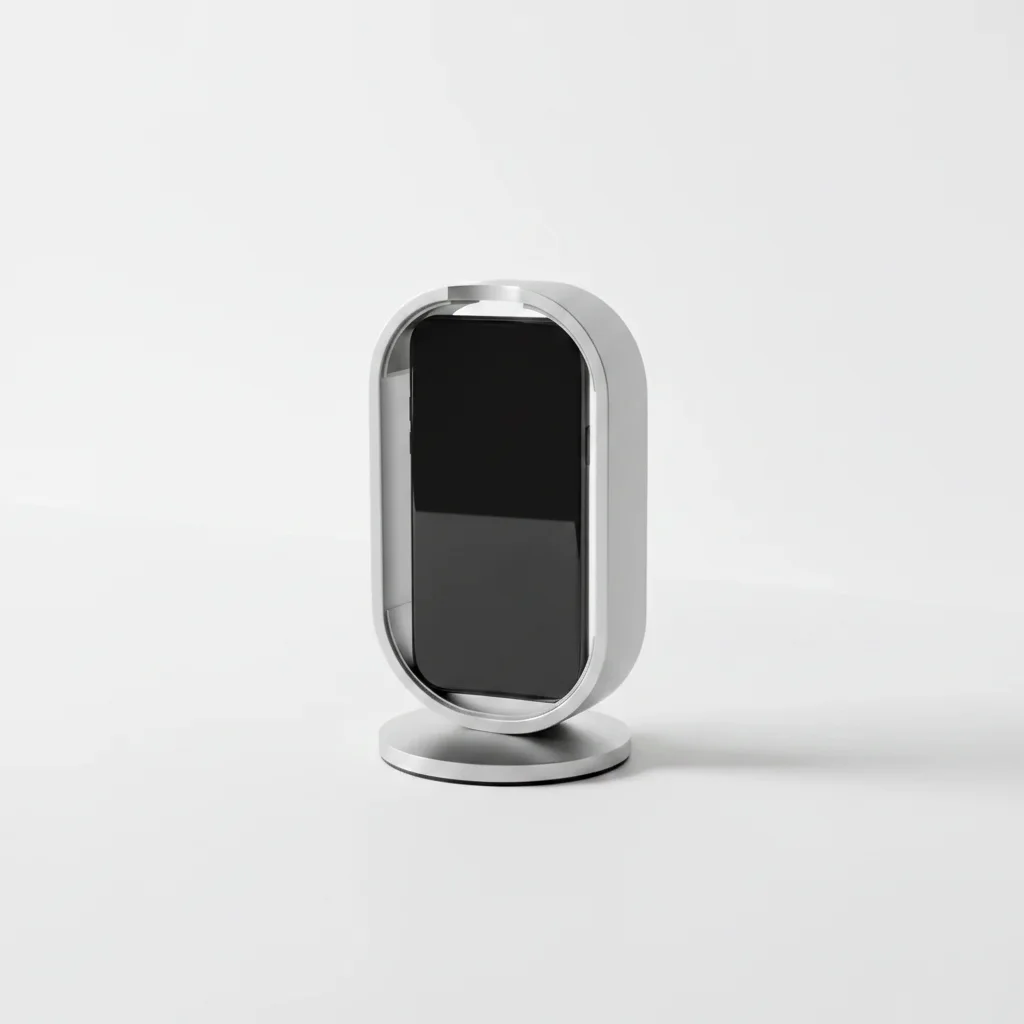 Same mockup with a phone precisely inserted into the stand