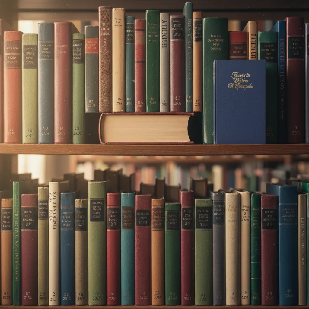 Same shelf with a specific book inserted into the gap