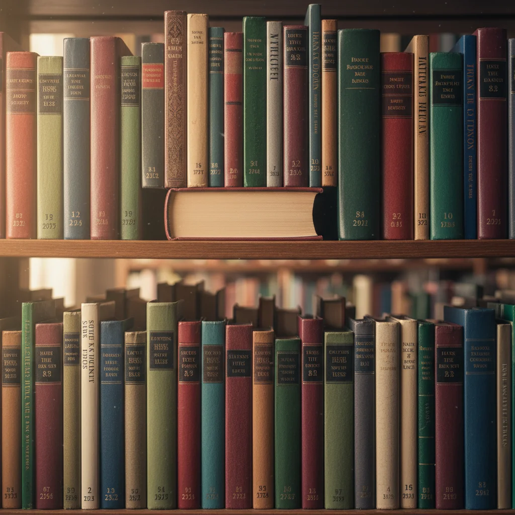 Library shelf row with a visible gap between books