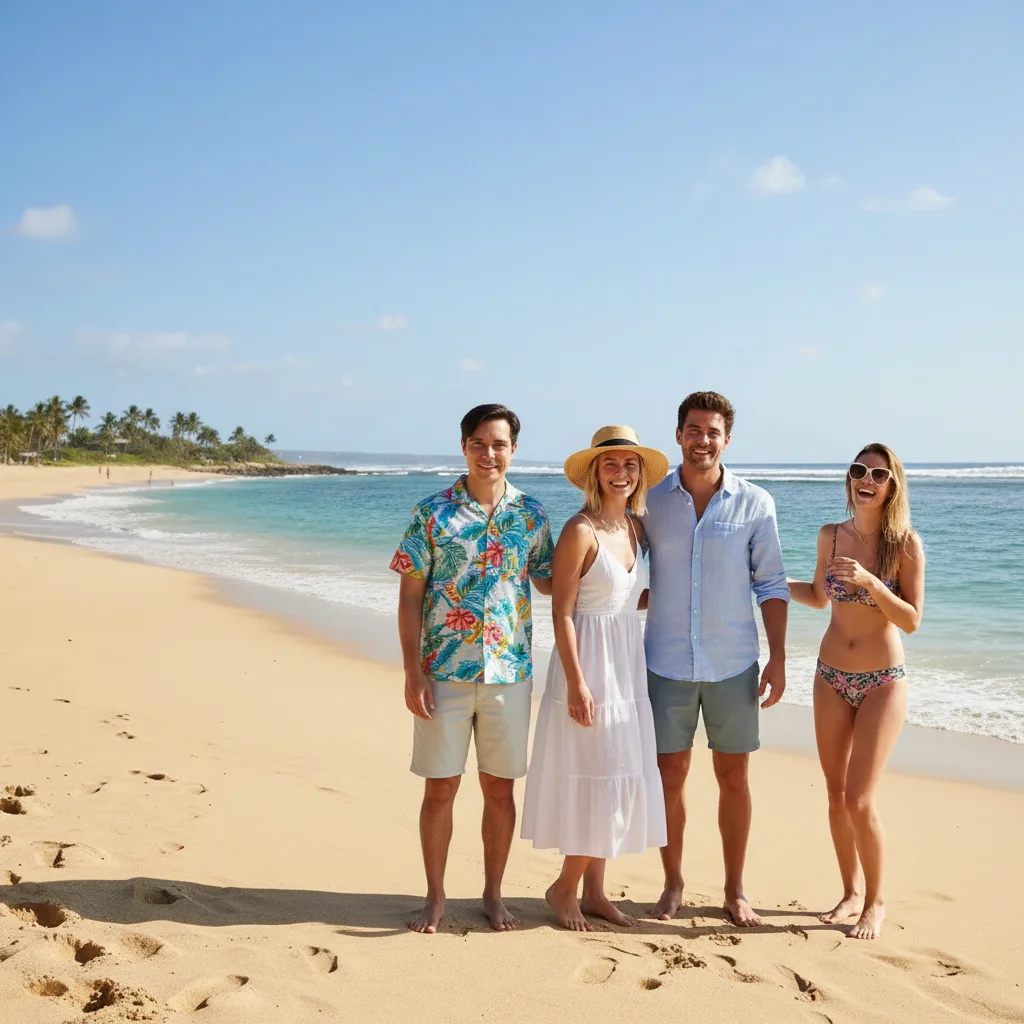 Complete beach group photo with the friend inserted on the left