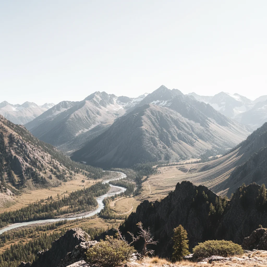 Mountain range under grey overcast sky