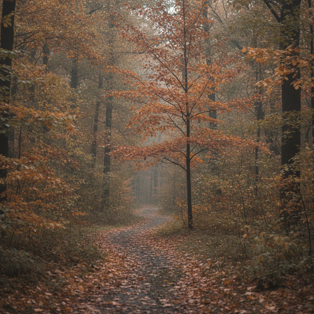 Forest in autumn with muted dull colors
