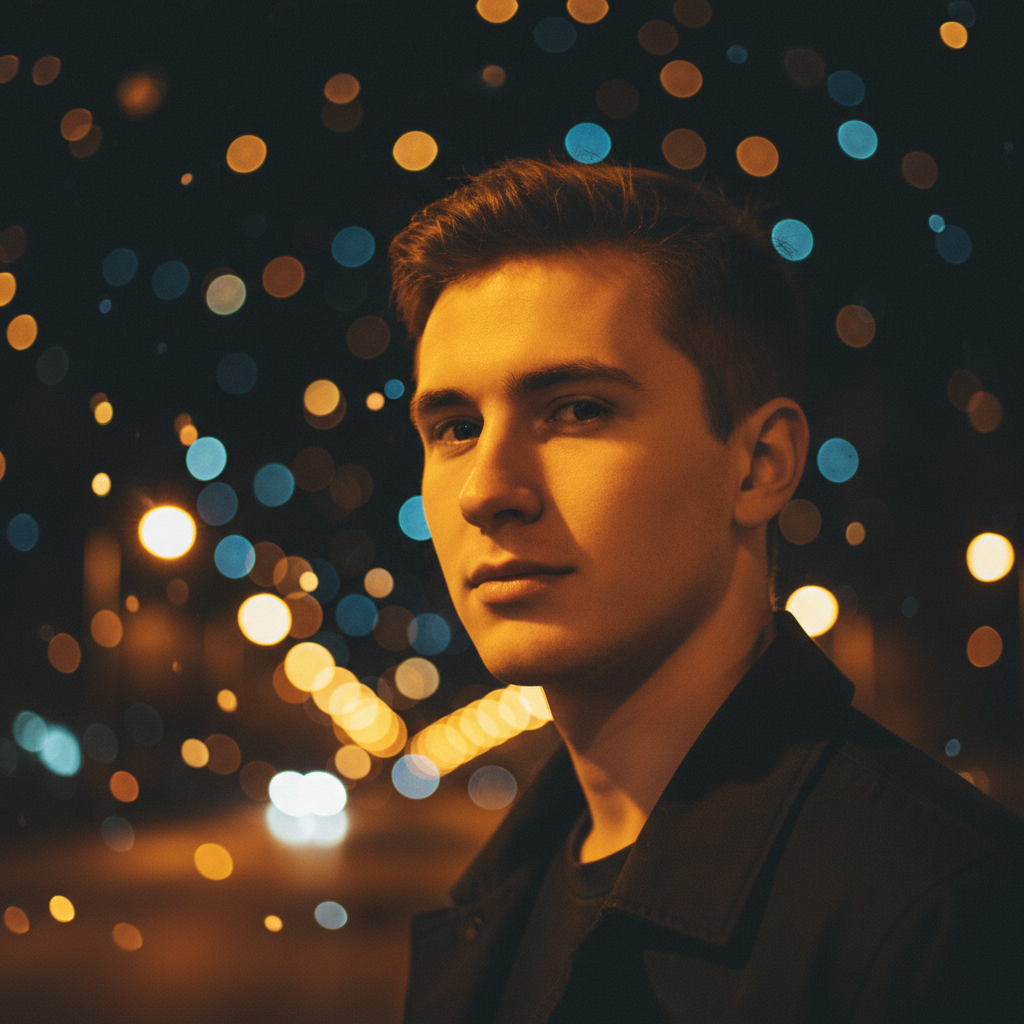 Night portrait and bokeh lights as separate images