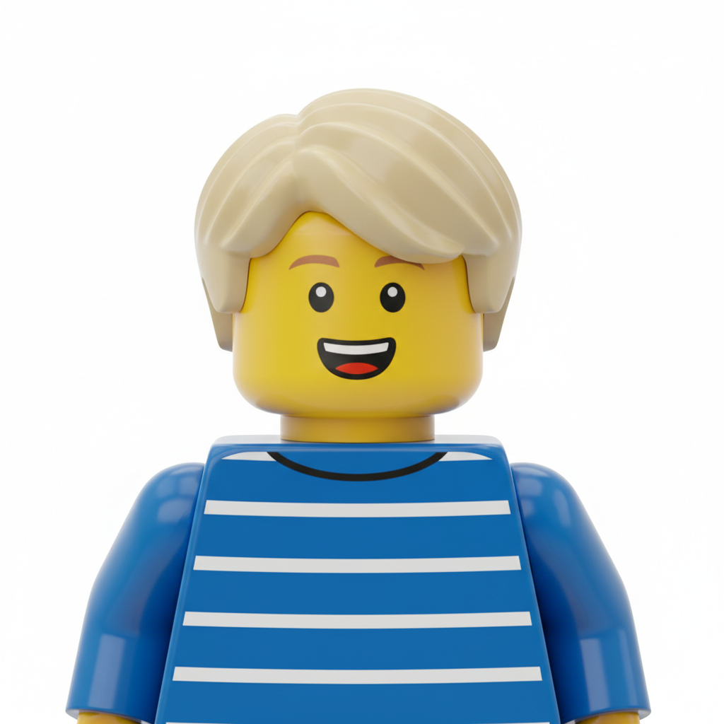 Same boy as LEGO minifigure with printed striped torso