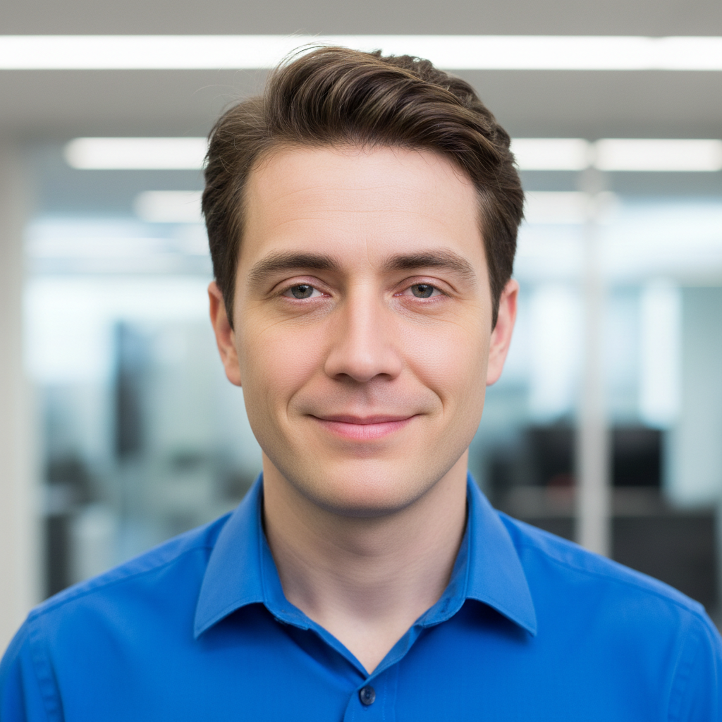 Same headshot with alert refreshed professional appearance