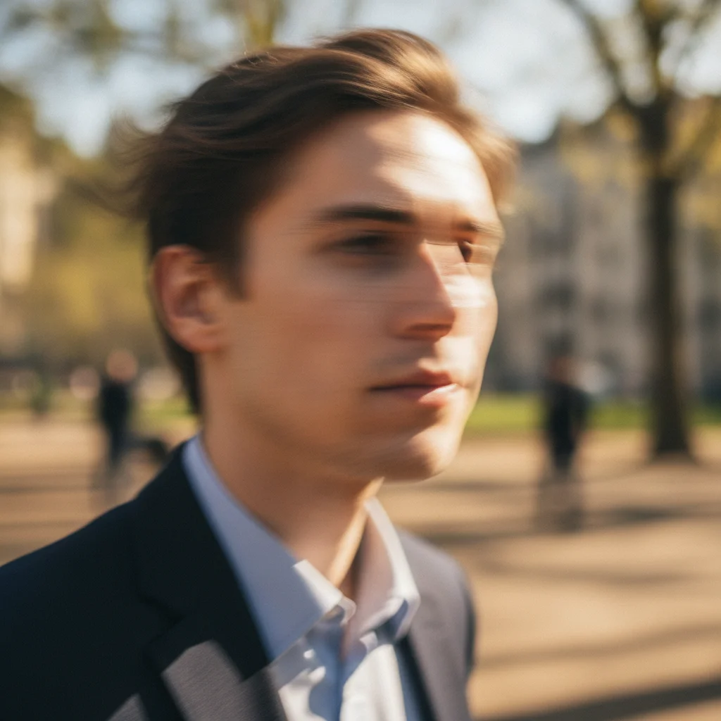 Portrait with horizontal motion blur obscuring facial features
