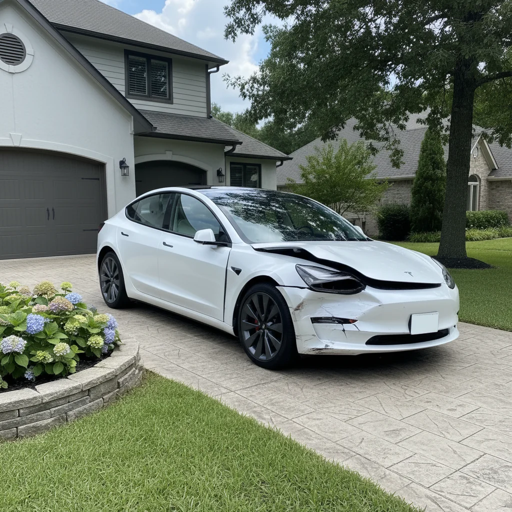 Photo after add realistic crash damage to car photo with AI