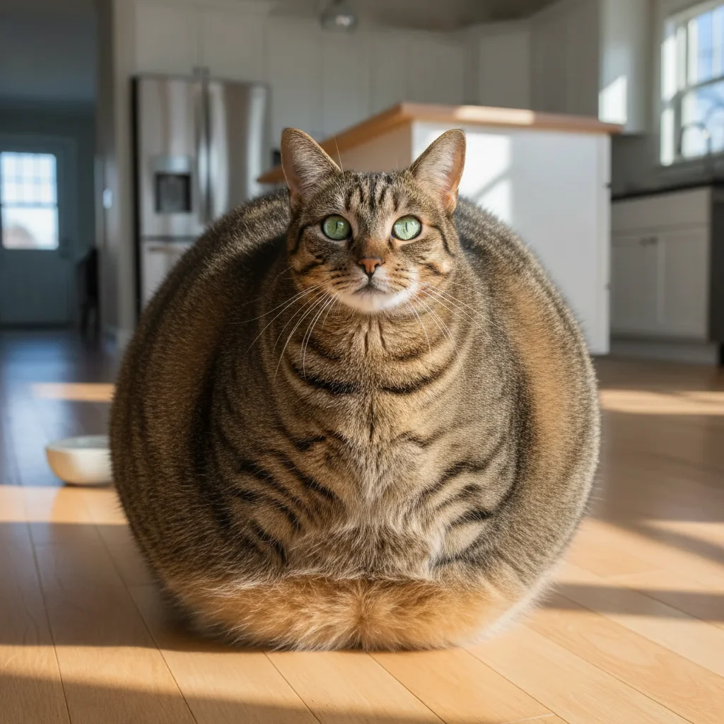 Same tabby cat made to look adorably overweight