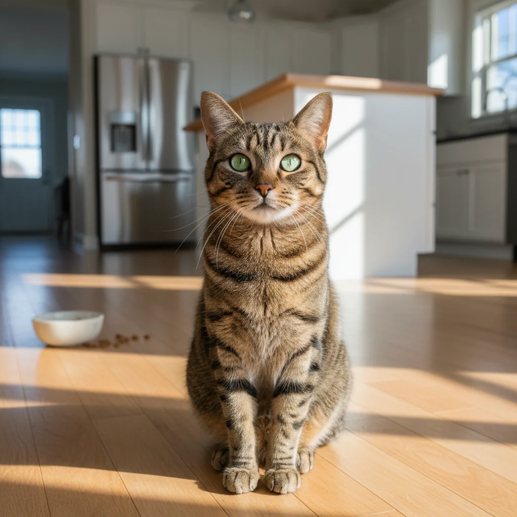 Normal weight tabby cat before AI fat edit