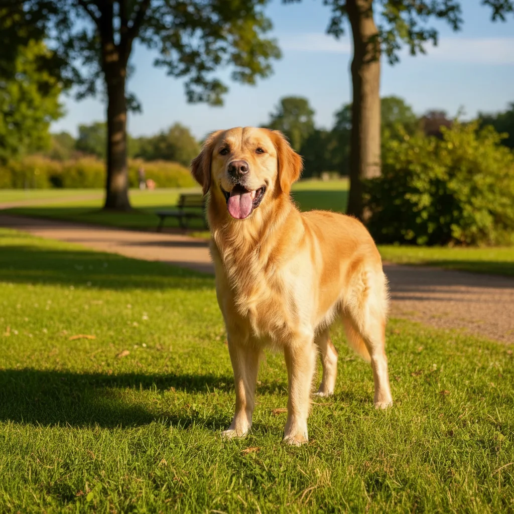 Same golden retriever made to look enormously overweight