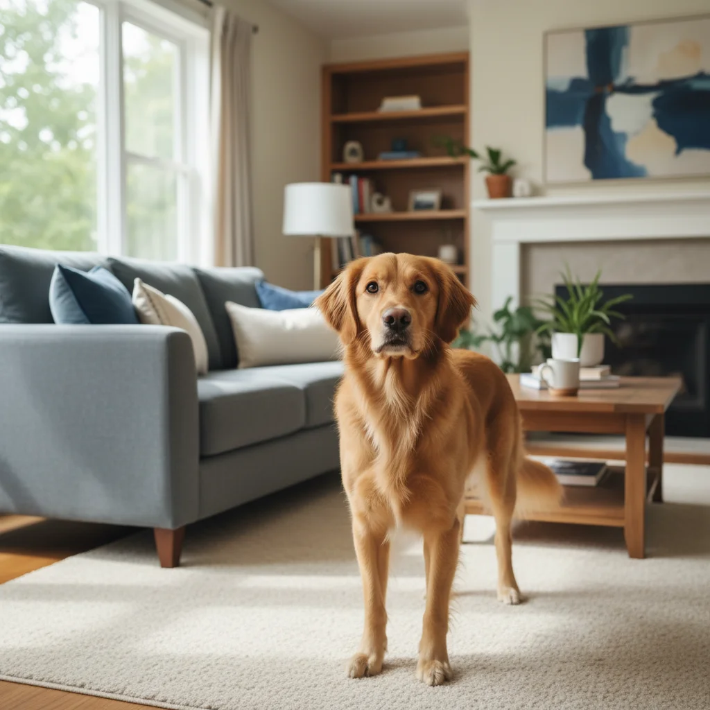 Normal-sized pet standing in living room
