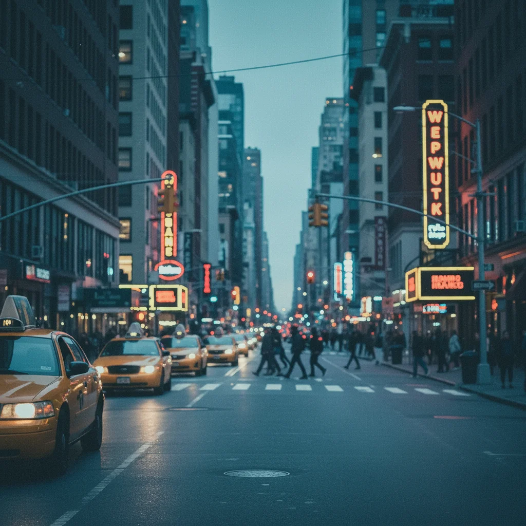 Same street photo regraded with cinematic teal-and-orange palette and film grain