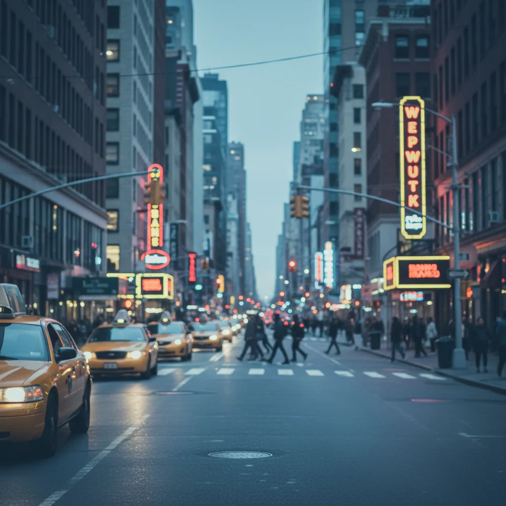 Flat phone photo of a city street at dusk