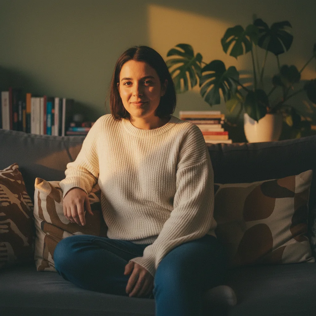 Same portrait regraded to look like Kodak Portra 400 film with soft pastel skin tones