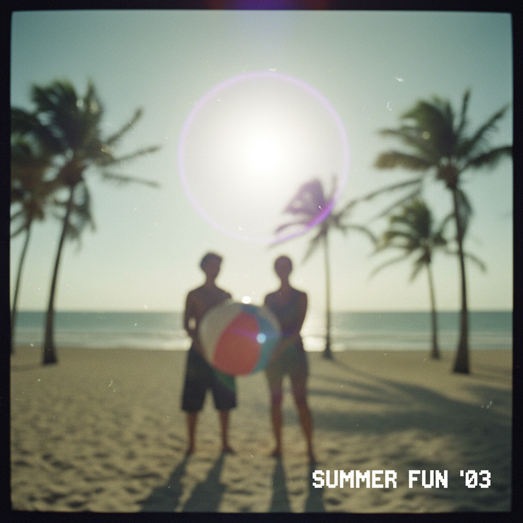 Same beach photo enhanced to HD with vibrant colors and sharp palm tree details