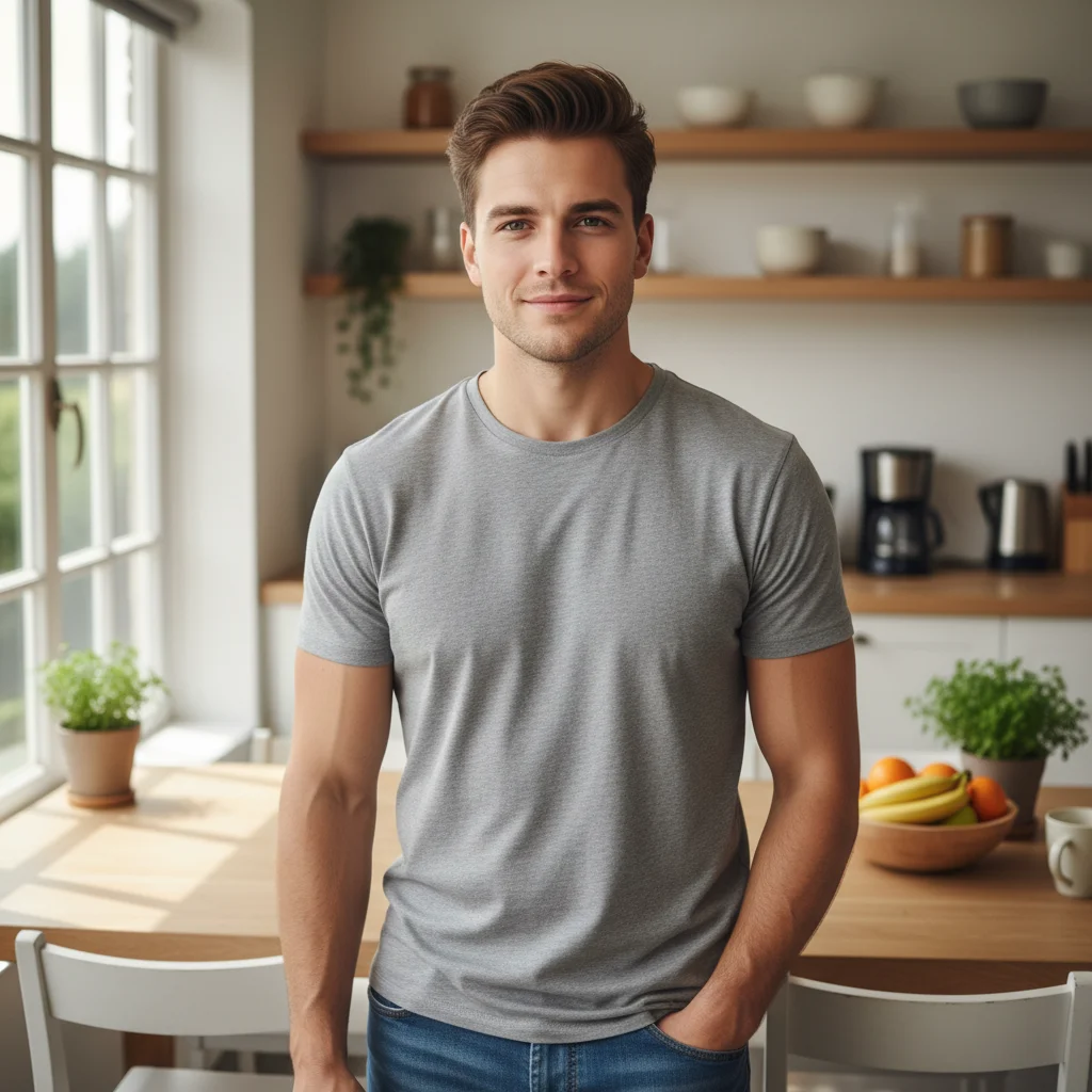 Normal weight person before AI fat prank transformation