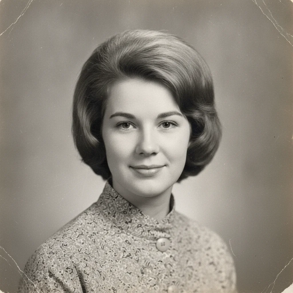 Faded black-and-white portrait of the grandmother at 25