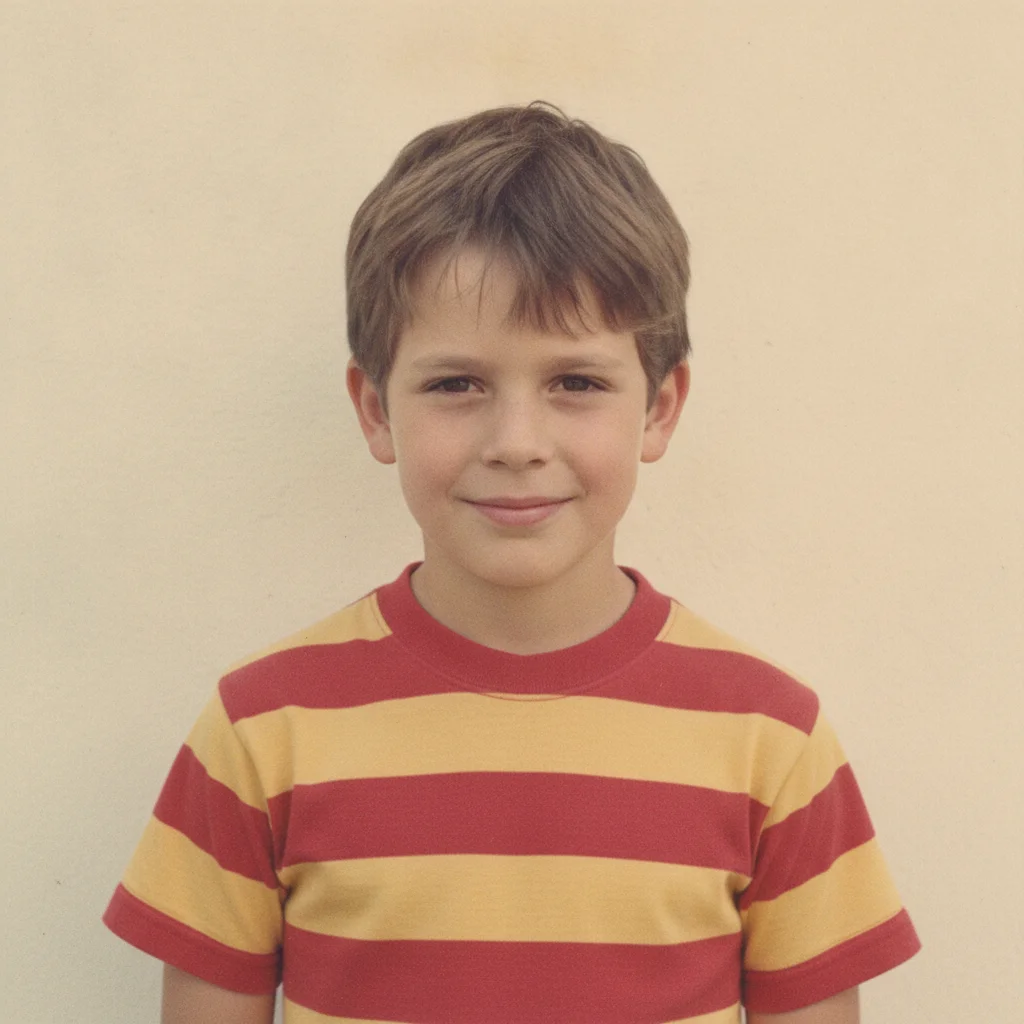 Sun-faded childhood photo to be merged beside the recent portrait