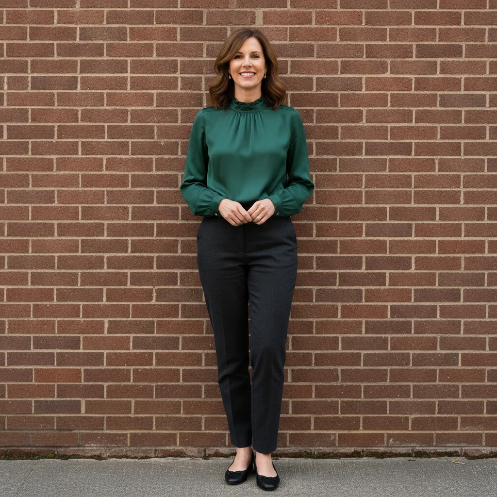 Full-length photo of the fourth colleague, taken separately against a brick wall