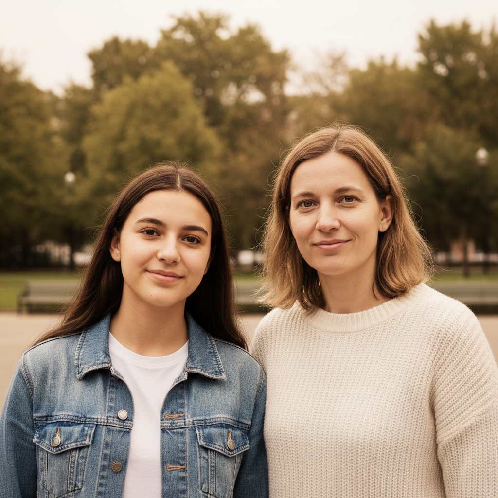 Same photo with person removed, showing only mom and kids