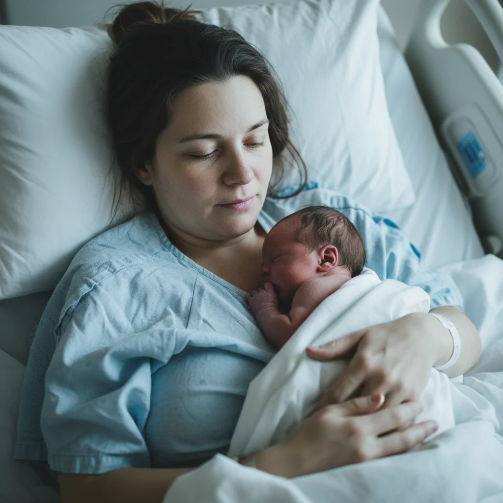 Skin-to-skin photo with harsh fluorescent hospital lighting