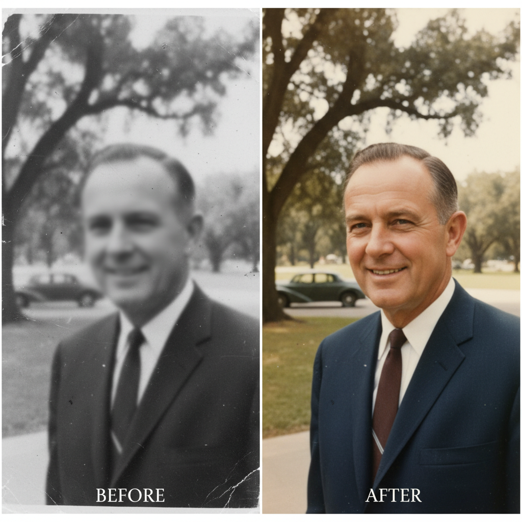 Blurry black and white photo of man