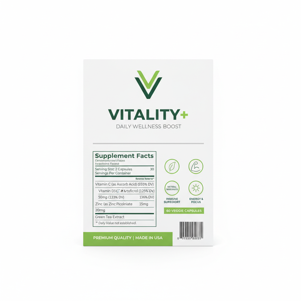 New brand label design artwork to be applied to the supplement bottle