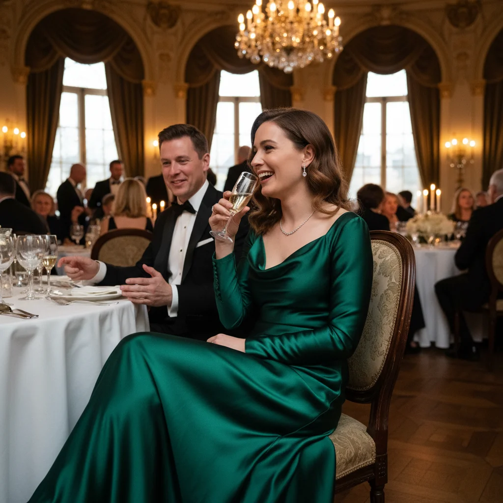 Formal event photo with creased dress