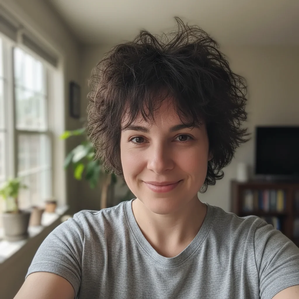 Same selfie with hair tidied up naturally