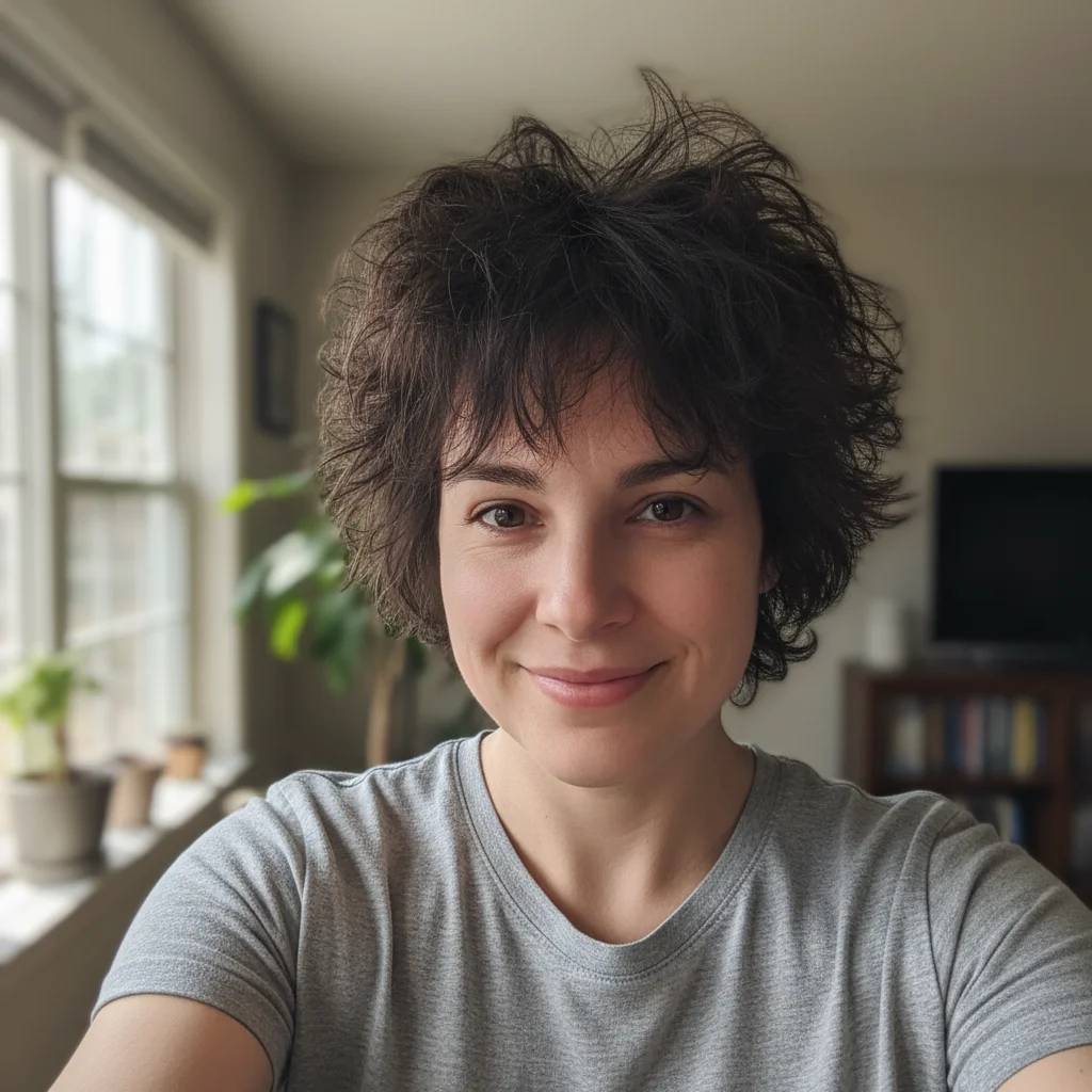 Selfie with frizzy bed-head hair
