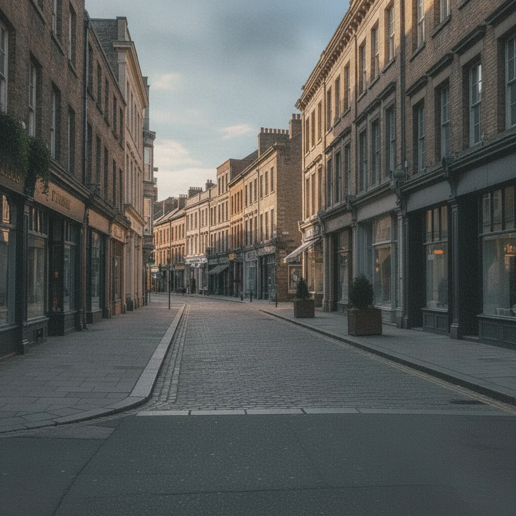 Same street scene with the pedestrian removed and the background reconstructed