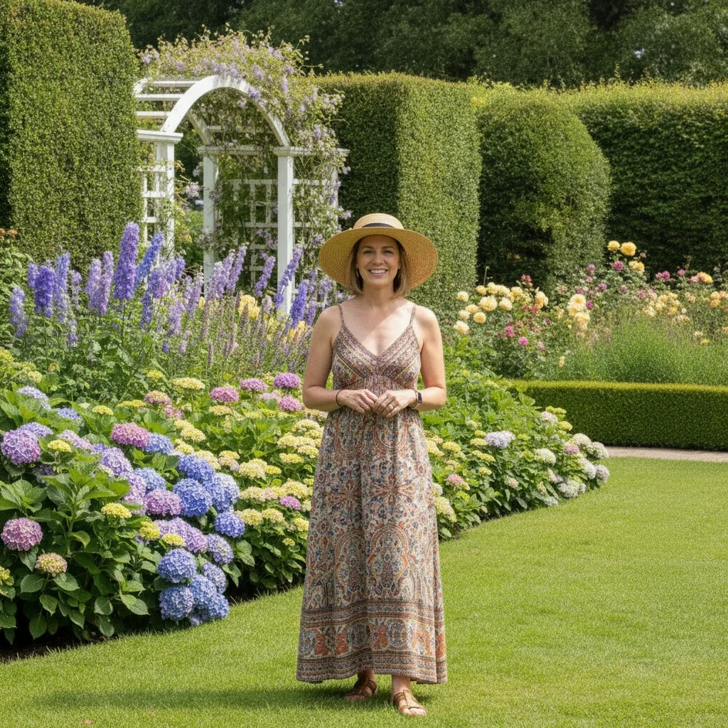 Same photo with the edge person removed and the garden filled in