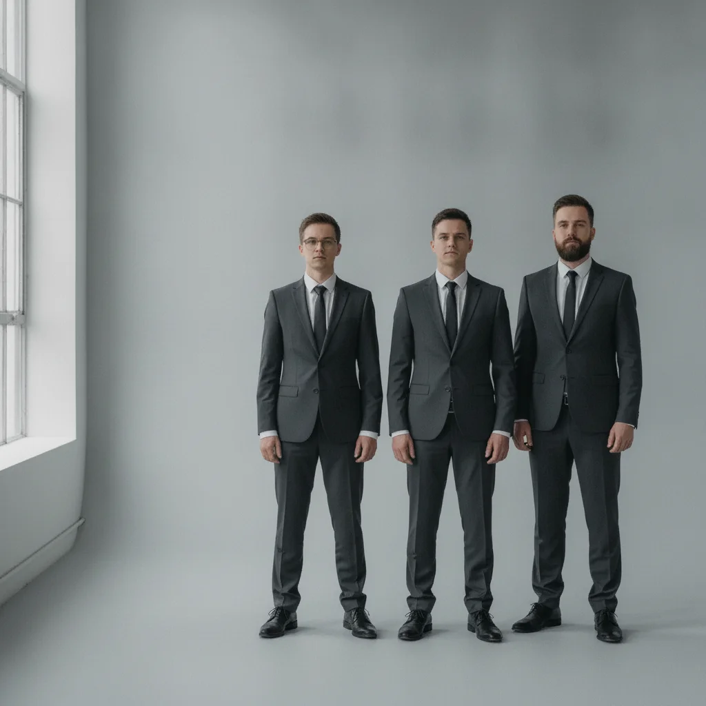 Remaining three people with the left person removed and wall filled