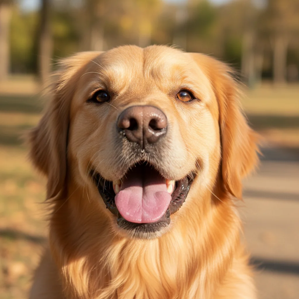 Friendly golden retriever face photo