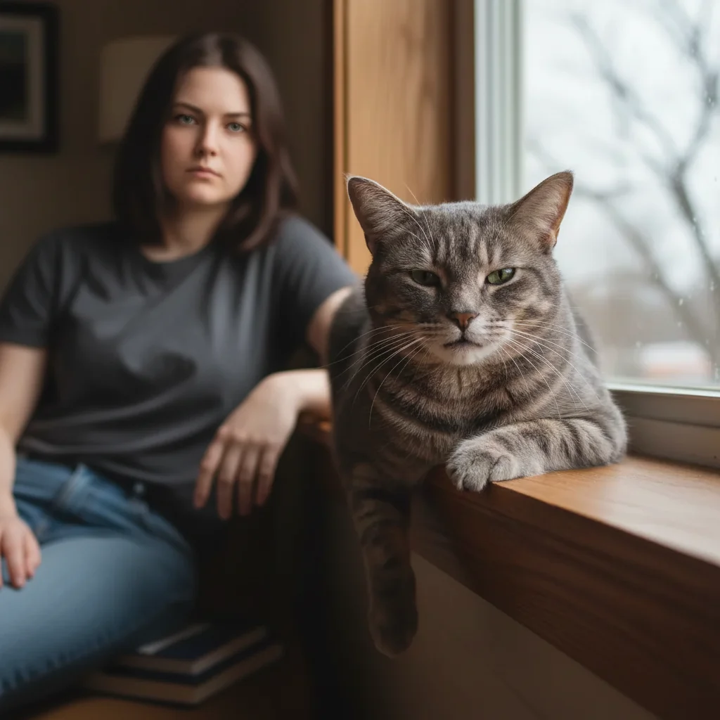 AI-generated human who matches the cat's unimpressed energy