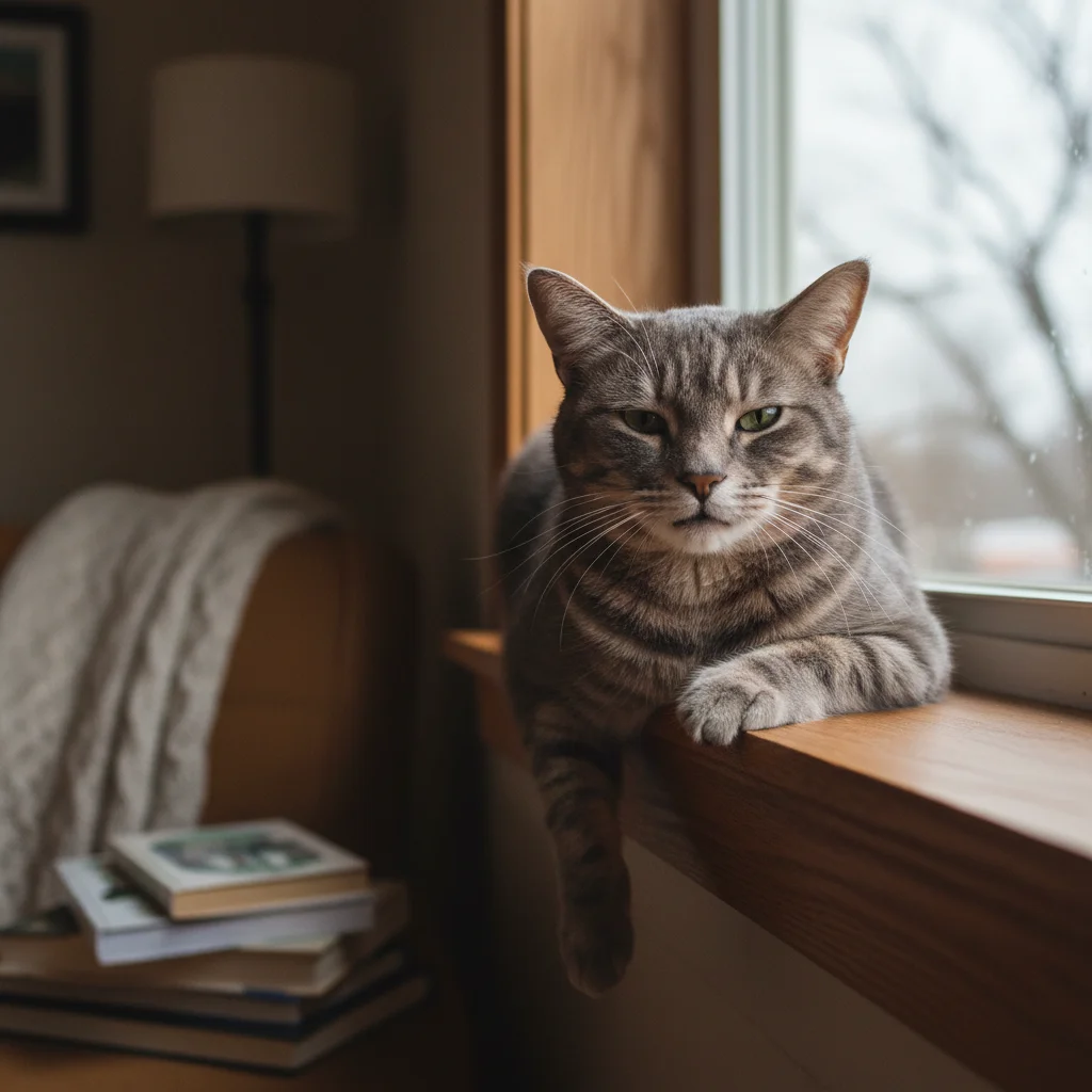 Gray cat with judgmental expression
