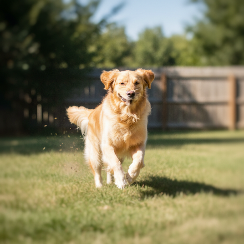 Blurry motion photo of golden retriever