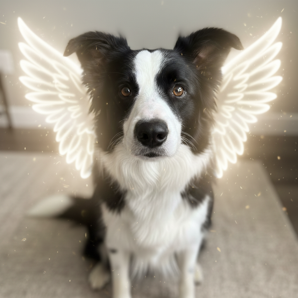 Same portrait enhanced with soft angel wings added