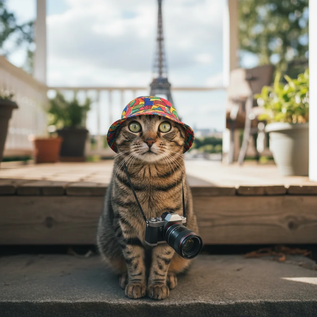 Same cat in front of the Eiffel Tower in Paris