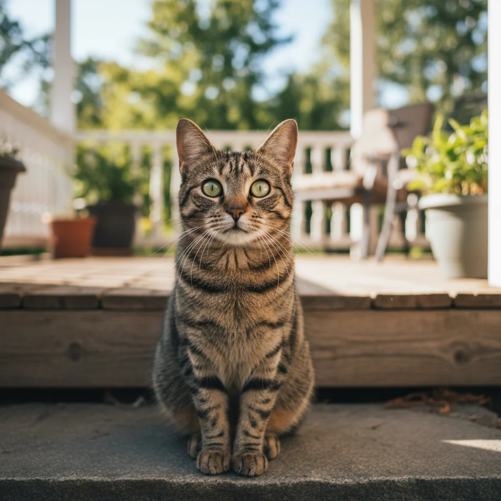 Cat sitting on a step at home