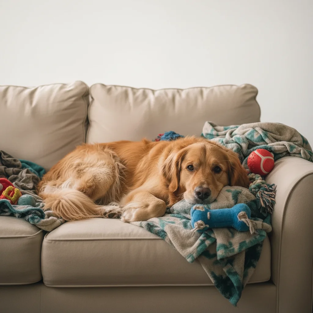 Same golden retriever with leash removed, fur looks natural