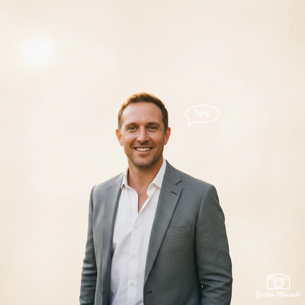 Professional author photo with studio backdrop, warm lighting preserved