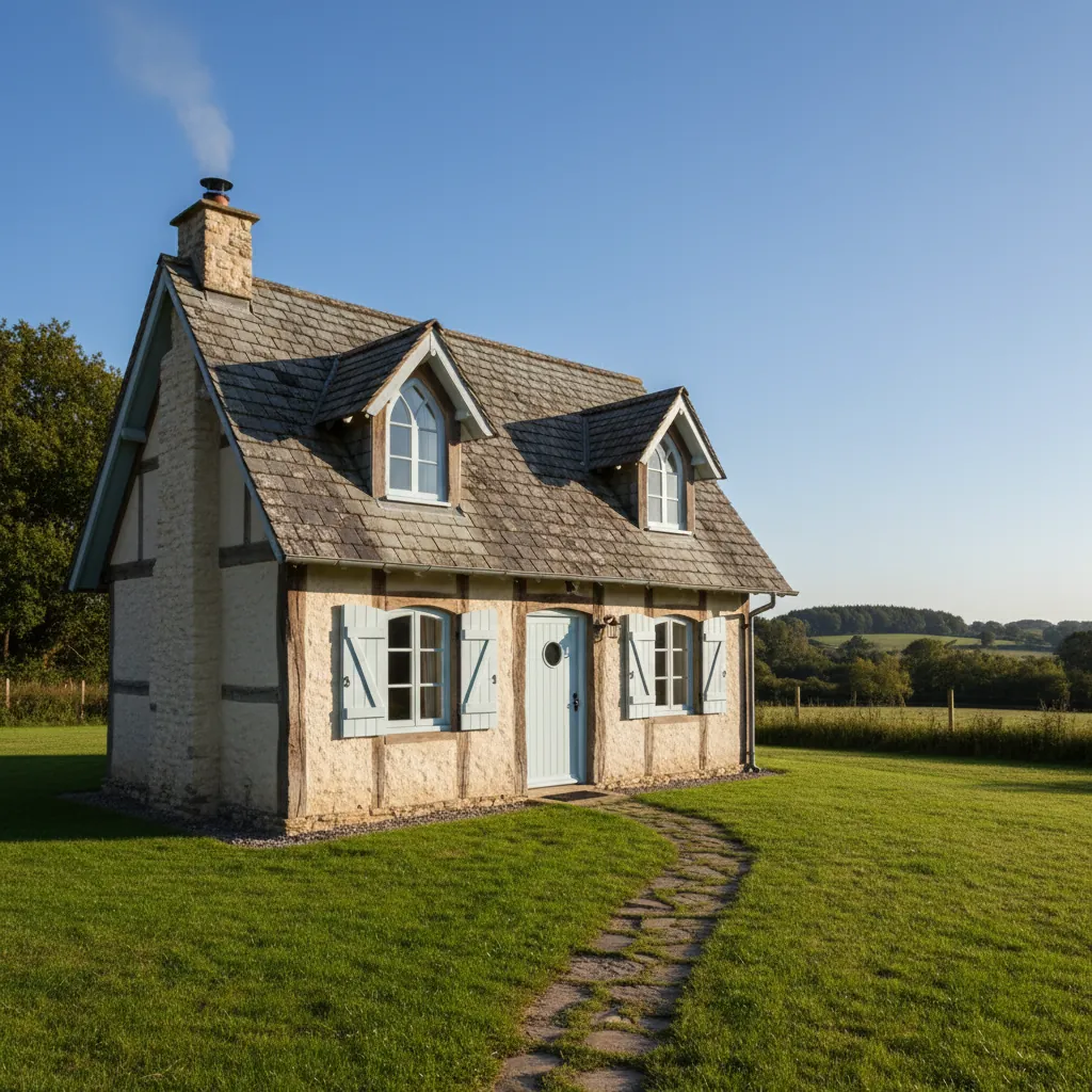 Three-quarter photo of a small cottage house