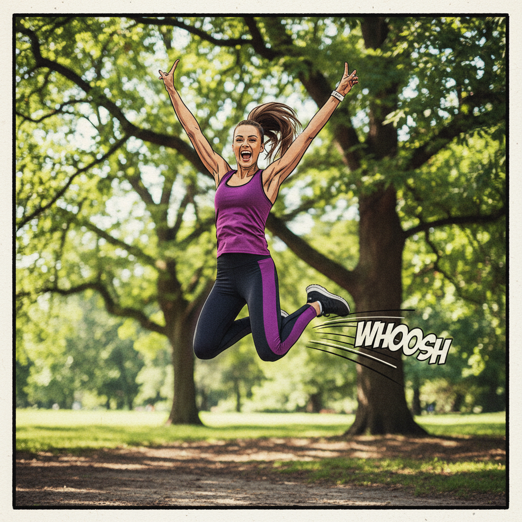 Same action transformed into dramatic comic book panel