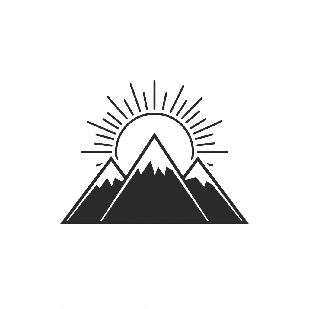 The same mountain-and-sun design redrawn as a clean solid black logo on white