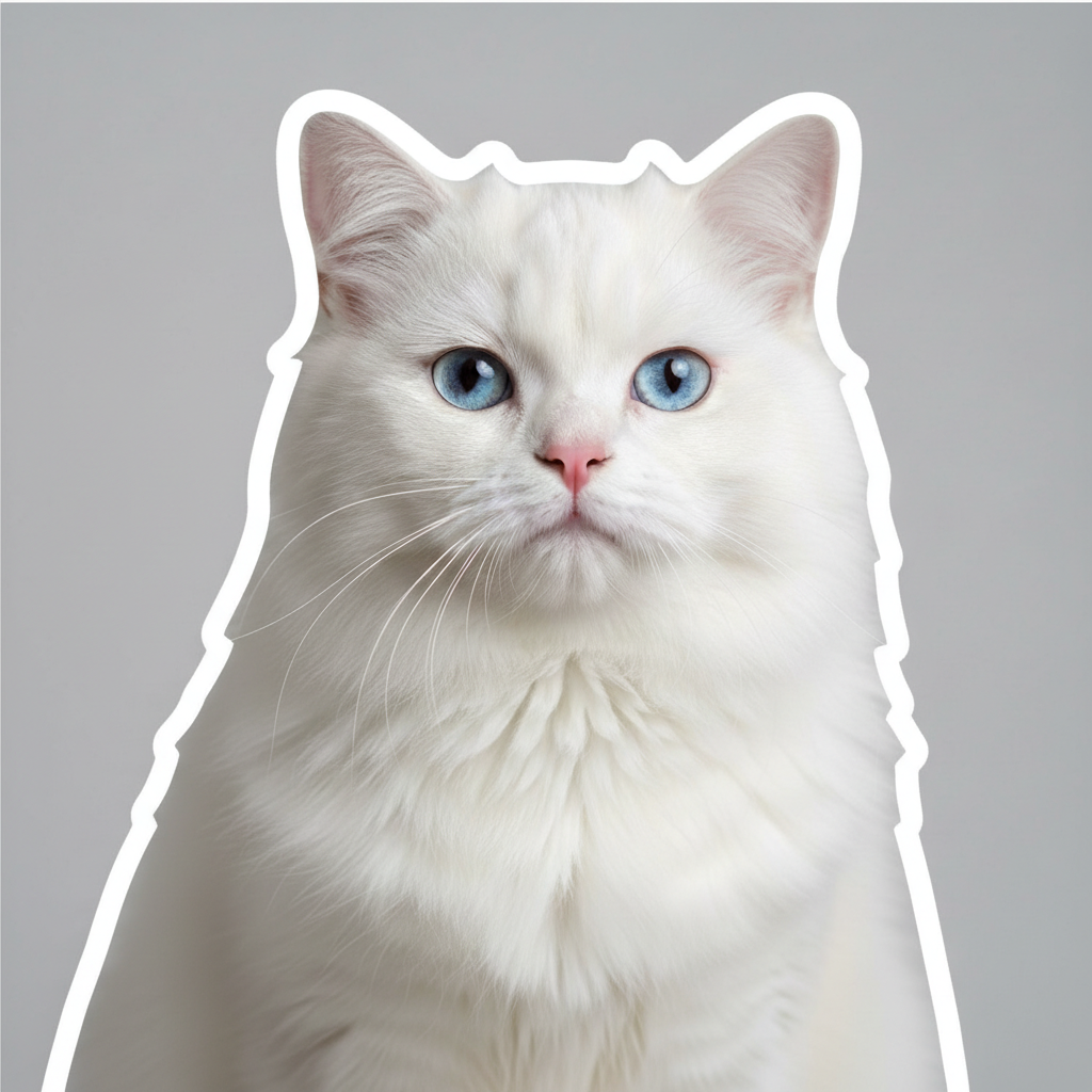 Same cat as cute die-cut sticker with white border