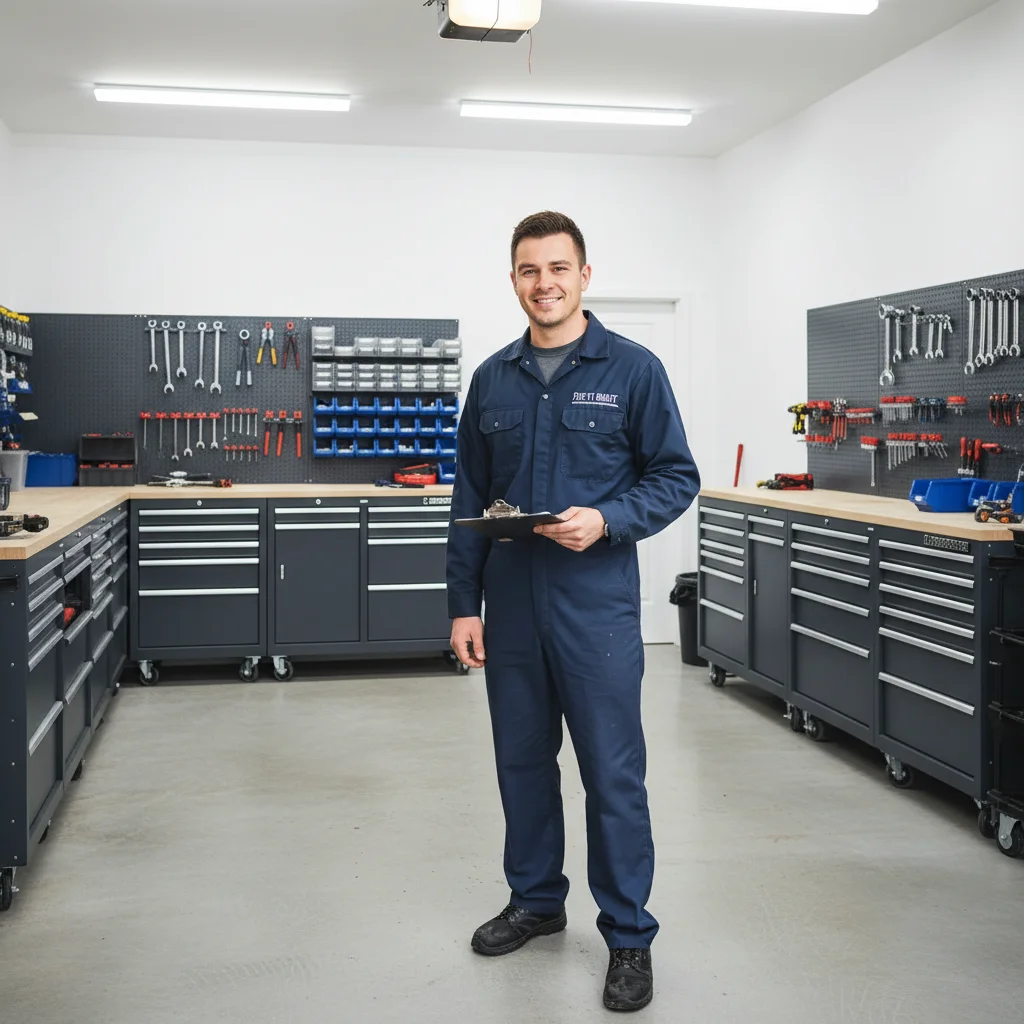 Professional technician photo with clean neutral background