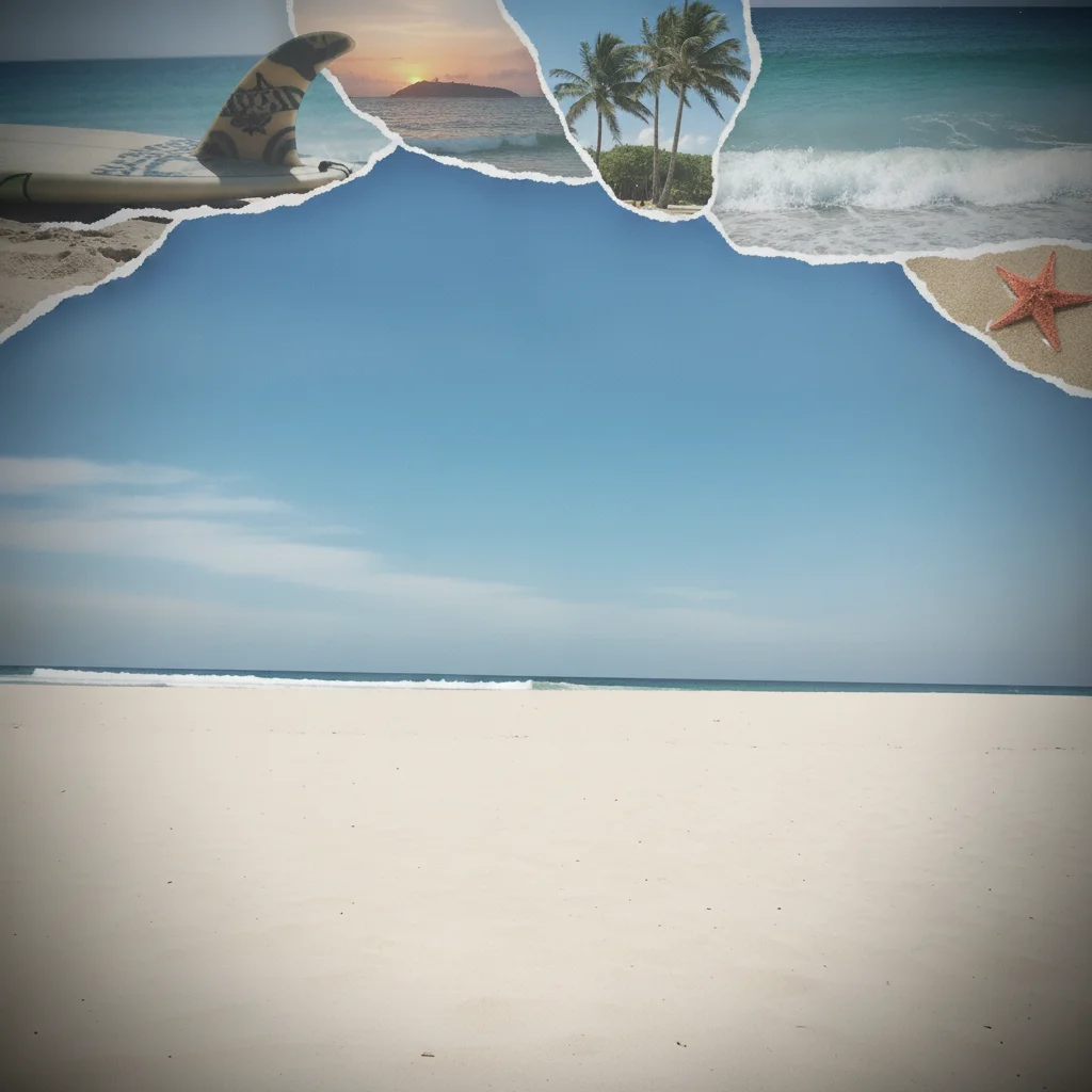 Clean beach photo collage edit with diagonal PicsArt watermark removed and sand background restored