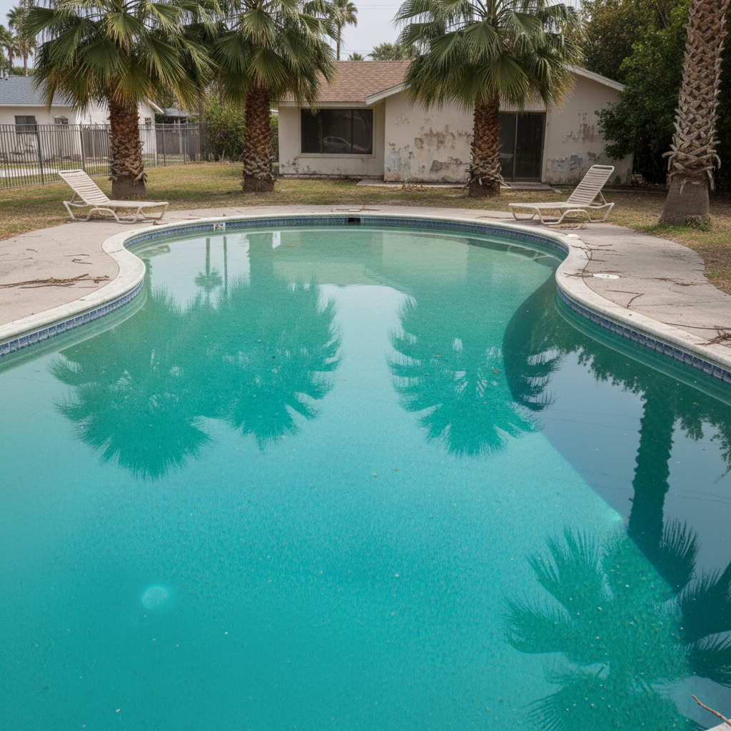 Same pool with sparkling clear turquoise resort-style water